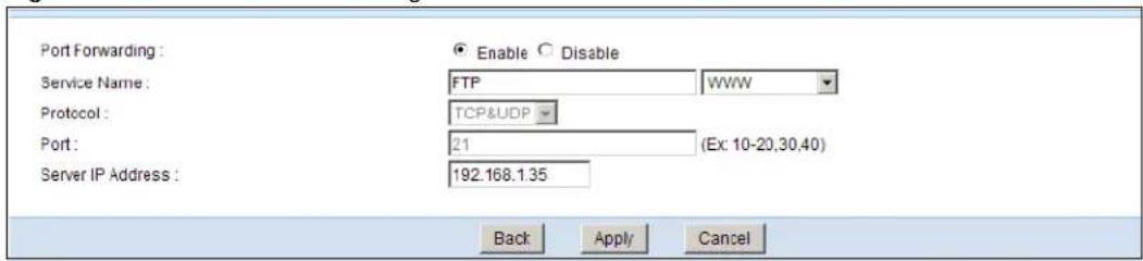 ZYXEL NBG5715 - Port Forwarding Edit Screen - 1