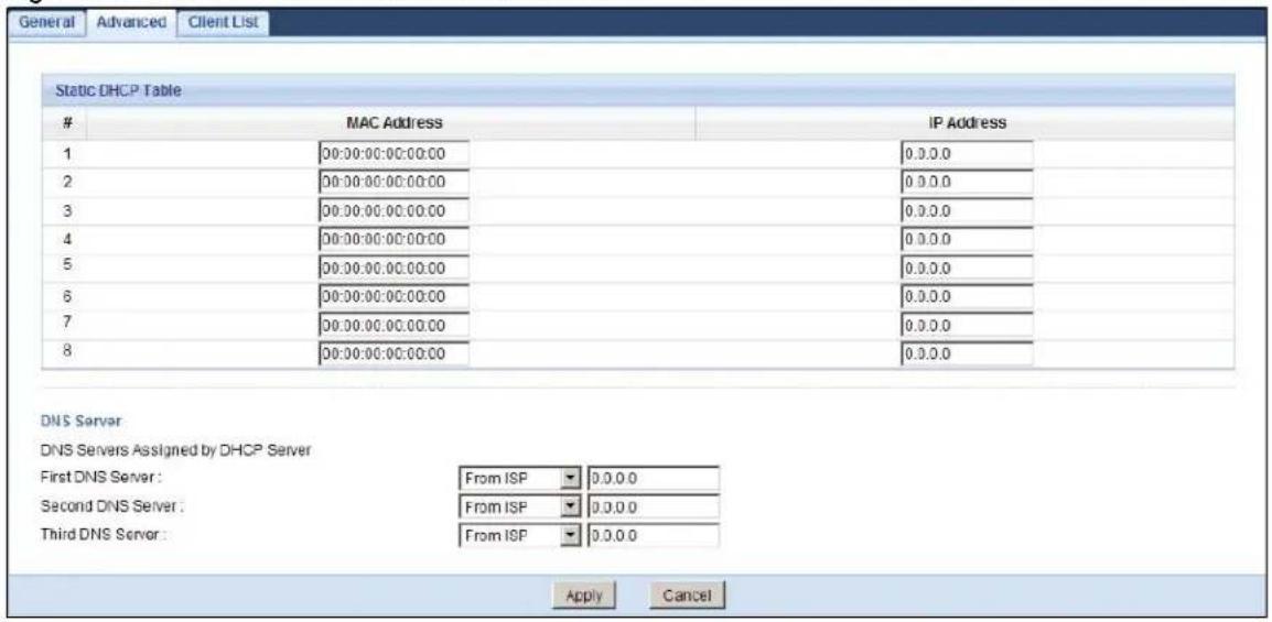 ZYXEL NBG5715 - The DHCP Server Advanced Screen - 1