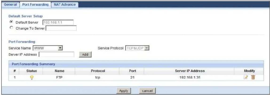 ZYXEL NBG5715 - The Port Forwarding Screen - 1