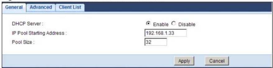 ZYXEL NBG5715 - The DHCP Server General Screen - 1