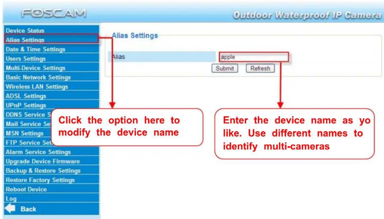 FOSCAM FI8904W - Alias Settings - 1