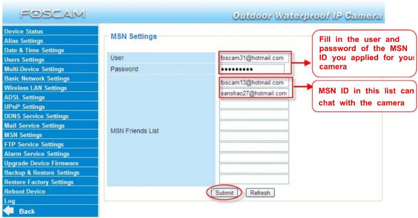 FOSCAM FI8904W - MSN Setting - 1