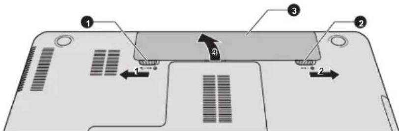 TOSHIBA Satellite C855D-160 - Removing the battery pack - 1