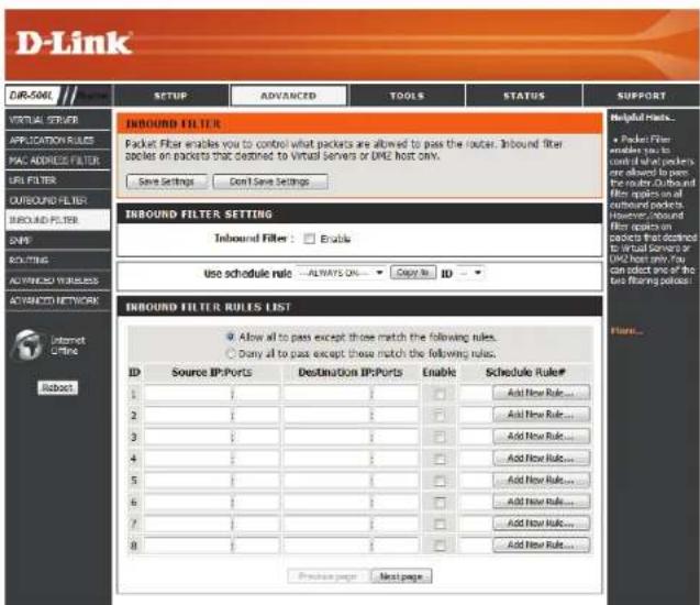 D-LINK DIR-506L - Inbound Filters - 1