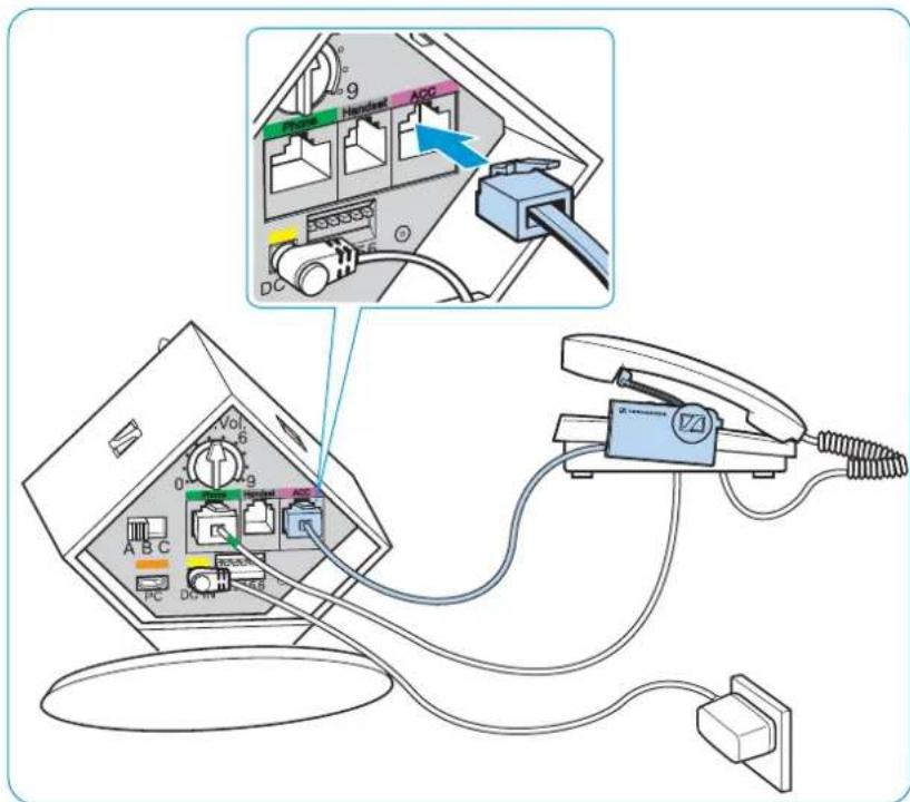 SENNHEISER DW Office - Connecting the base station to an optional mechanical handset lifter - 1