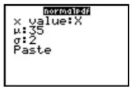 TEXAS INSTRUMENTS TI-84 - normalpdf( - 2