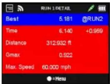 Qstarz LT-Q6000 10Hz - ➢ Press ●=Menu button, you can select to connue to Next Run, view your Run Detail or Stop Session to back to Main Menu. - 2