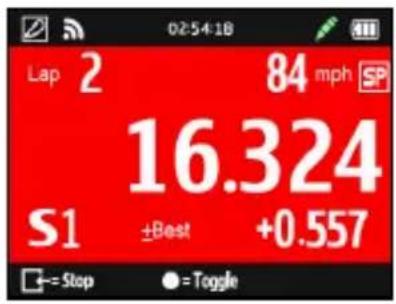 Qstarz LT-Q6000 10Hz - Lap Time screen for Circuit Race mode: (tested with Lap with Splits) - 1