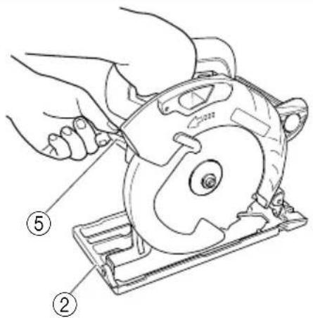 Technical diagram showing hands operating a cutting tool with labeled parts ② and ⑤