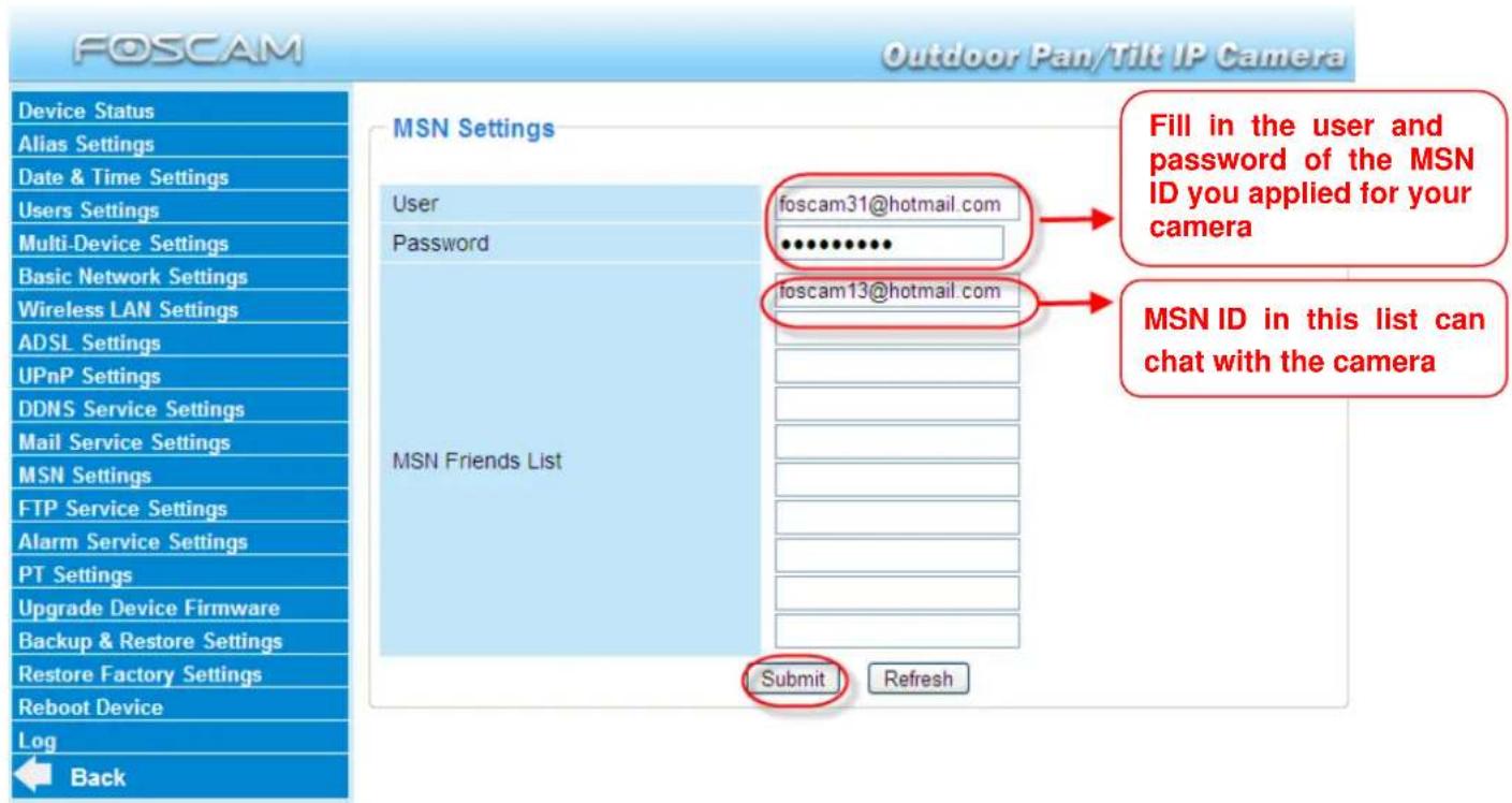 FOSCAM FI8919W - MSN Setting - 1