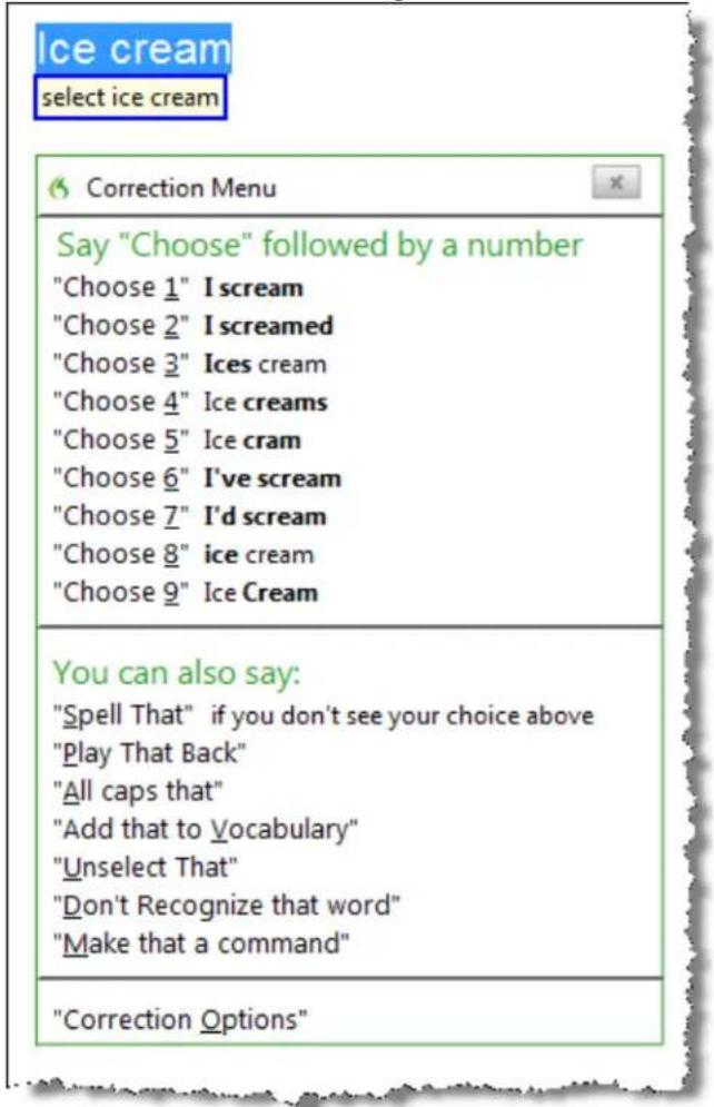 NUANCE Dragon Naturally Speaking Premium 12.0 Mobile - To correct text using the Correction menu - 1
