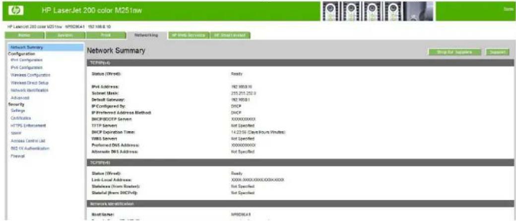 HP LaserJet Pro 200 Color Printer M251N - Network Summary - 1