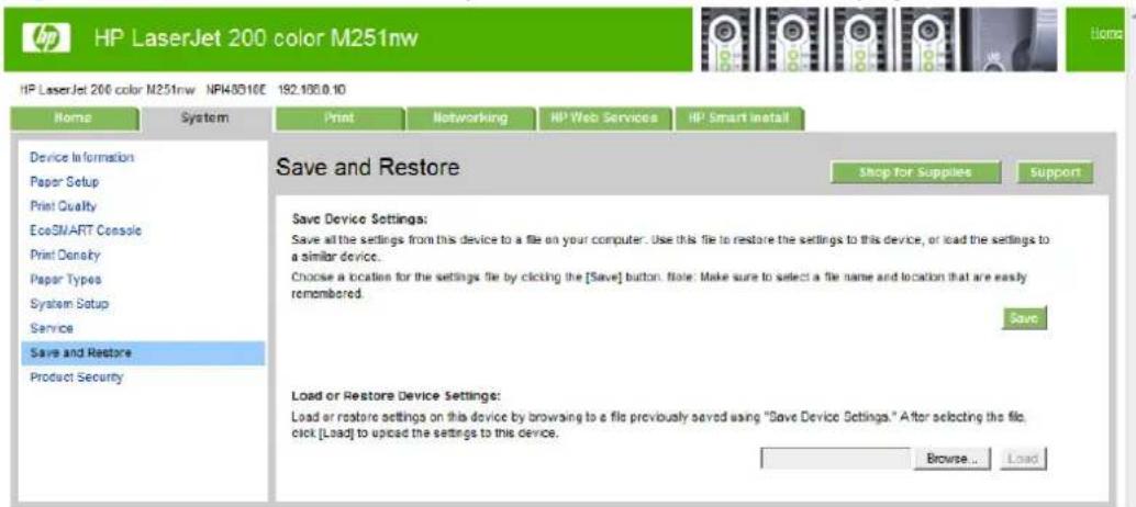 HP LaserJet Pro 200 Color Printer M251N - Save and Restore page - 1
