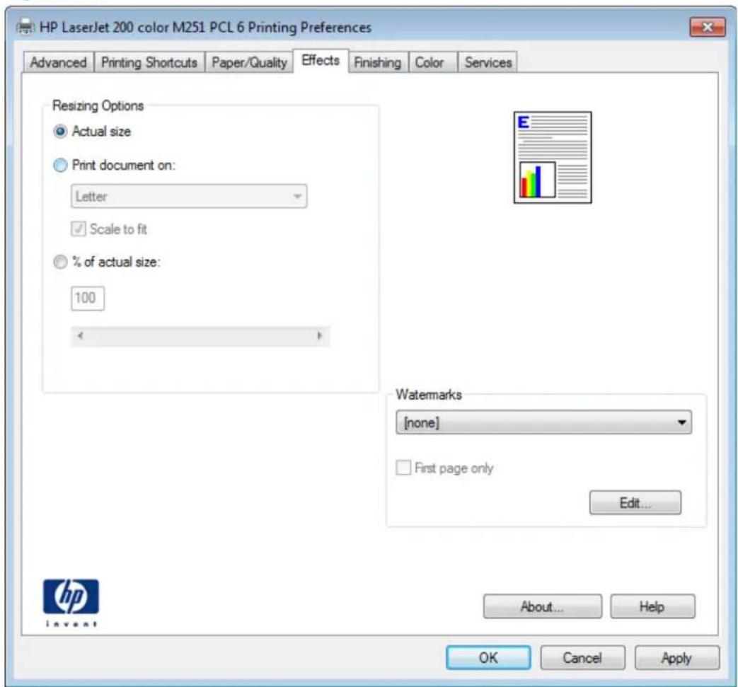HP LaserJet Pro 200 Color Printer M251N - Effects tab features - 2