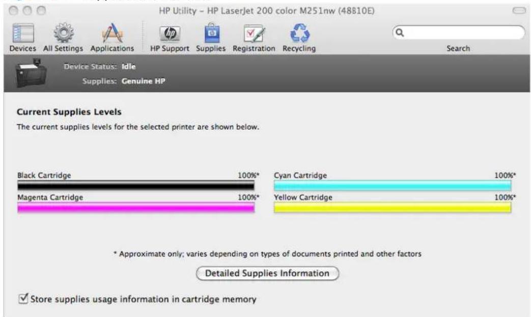 HP LaserJet Pro 200 Color Printer M251N - Supplies Status - 1