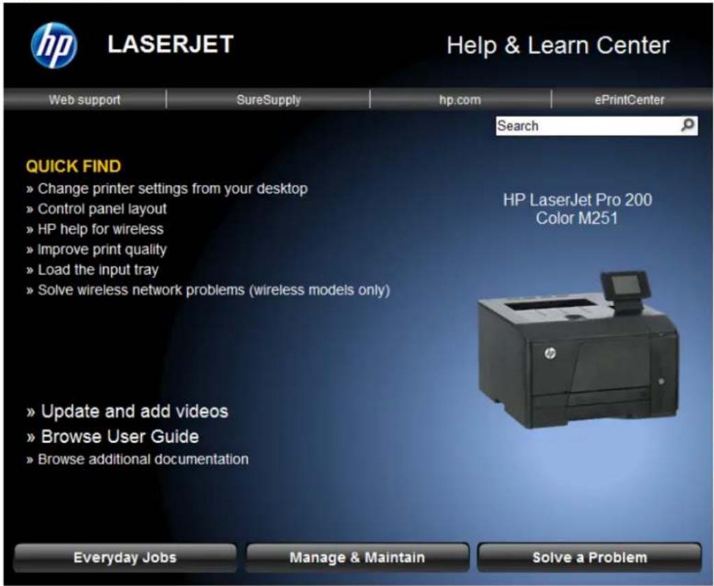 HP LaserJet Pro 200 Color Printer M251N - Help & Learn Center - 1