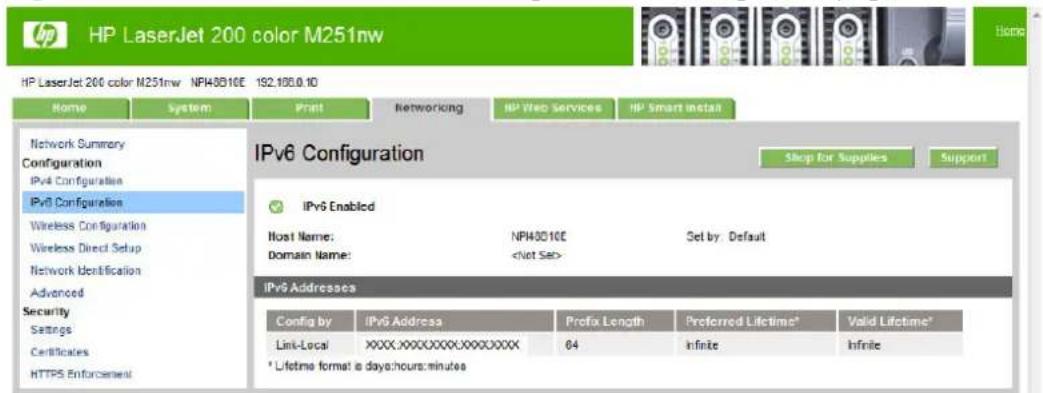 HP LaserJet Pro 200 Color Printer M251N - IPv6 Configuration - 1
