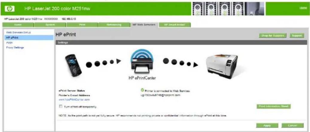 HP LaserJet Pro 200 Color Printer M251N - HP ePrint page - 1
