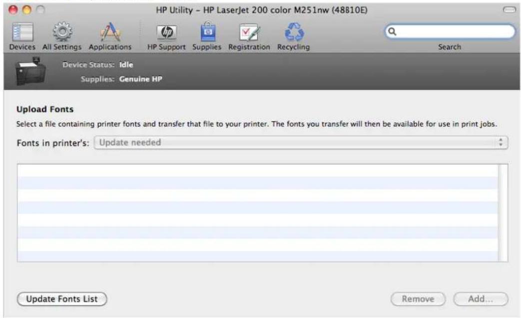 HP LaserJet Pro 200 Color Printer M251N - Upload Fonts - 1