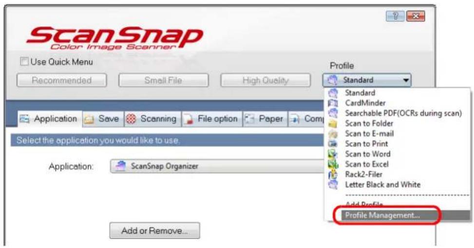 FUJITSU ScanSnap S1500M - Select [Profile Management] from the [Profile] drop-down list. - 1