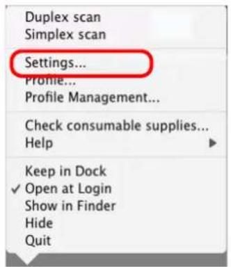FUJITSU ScanSnap S1500M - From the ScanSnap Manager menu, select [Settings]. - 1