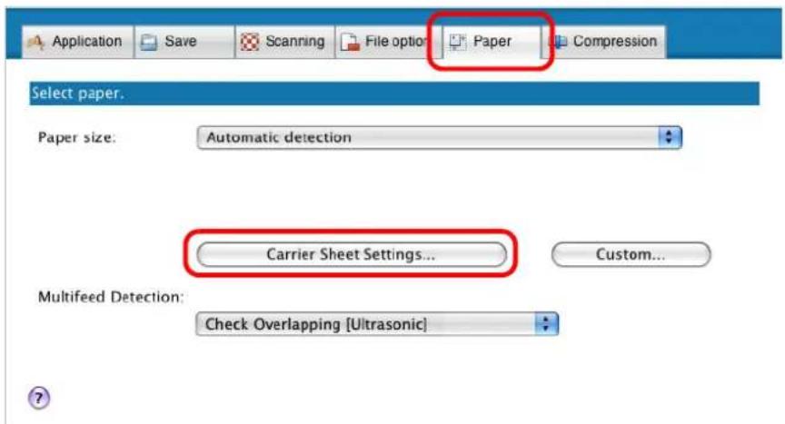 FUJITSU ScanSnap S1500M - Click the [Carrier Sheet Settings] button on the [Paper] tab. - 1