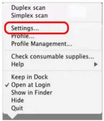FUJITSU ScanSnap S1500M - From the ScanSnap Manager menu, select [Settings]. - 1