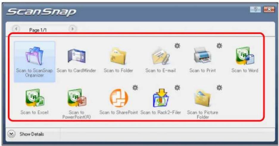 FUJITSU ScanSnap S1500M - From the Quick Menu, click an icon for the item to be performed. - 1