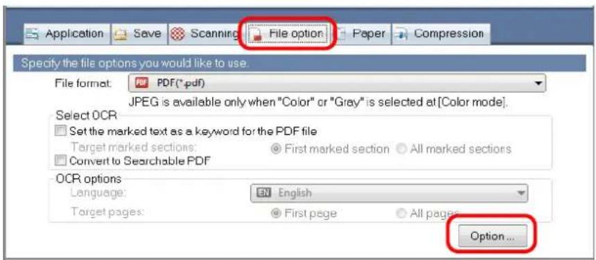 FUJITSU ScanSnap S1500M - Click the [Option] button on the [File option] tab. - 1