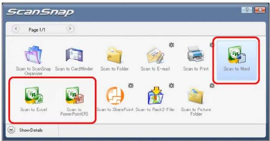 FUJITSU ScanSnap S1500M - Click the [Scan to Word], [Scan to Excel], or [Scan to PowerPoint(R)] icon. - 1