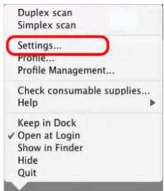 FUJITSU ScanSnap S1500M - From the ScanSnap Manager menu, select [Settings]. - 1