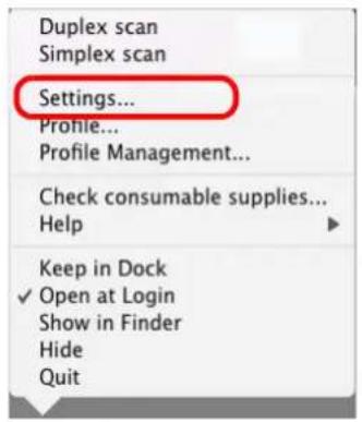 FUJITSU ScanSnap S1500M - From the ScanSnap Manager menu, select [Settings]. - 1