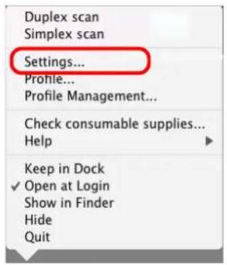 FUJITSU ScanSnap S1500M - From the ScanSnap Manager menu, select [Settings]. - 1