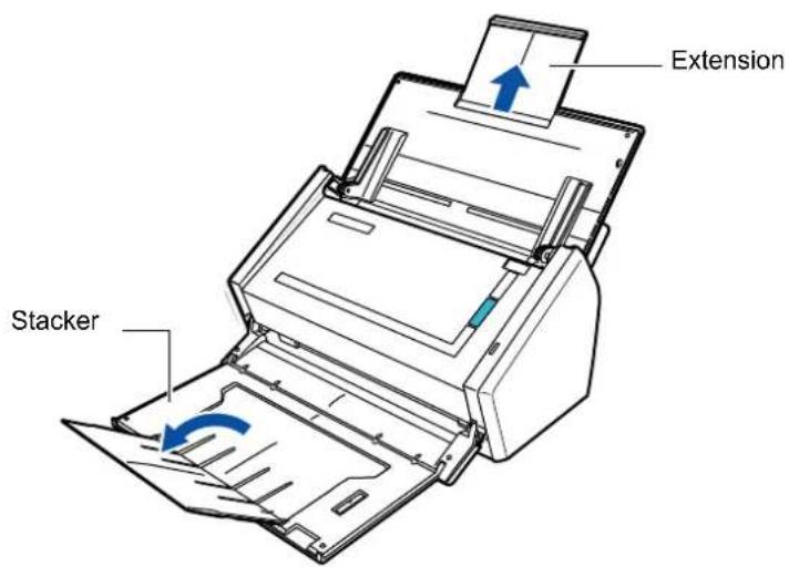 FUJITSU ScanSnap S1500M - Pull out the extension of the ADF paper chute (cover), and open the stacker. - 1