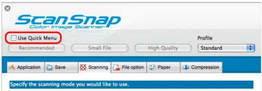 FUJITSU ScanSnap S1500M - Clear the [Use Quick Menu] checkbox. - 1