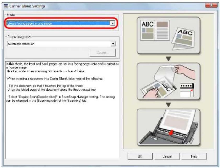 FUJITSU ScanSnap S1500M - Select [Create facing pages in one image] in the [Mode] drop-down list, and then click the [OK] button. - 1