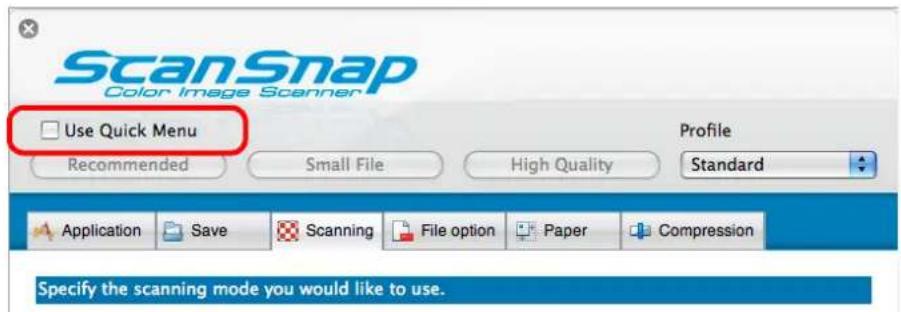 FUJITSU ScanSnap S1500M - Clear the [Use Quick Menu] checkbox. - 1