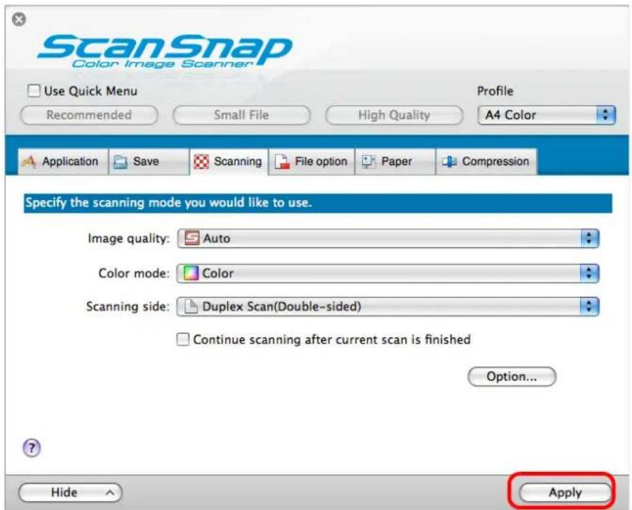 FUJITSU ScanSnap S1500M - When you finish changing the settings for the selected profile, click the [Apply] button. - 1
