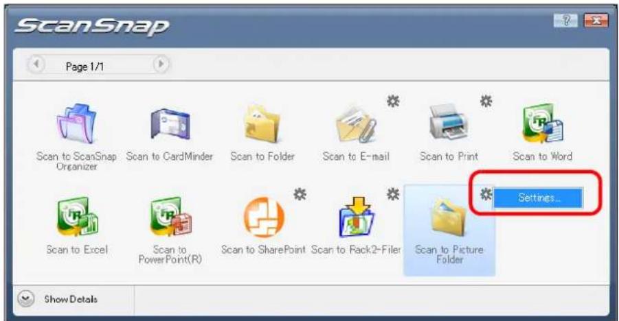 FUJITSU ScanSnap S1500M - Change settings for the [Scan to Picture Folder] action (If you do not want to change settings, go to Step 4.). - 1