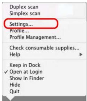 FUJITSU ScanSnap S1500M - From the ScanSnap Manager menu, select [Settings]. - 1