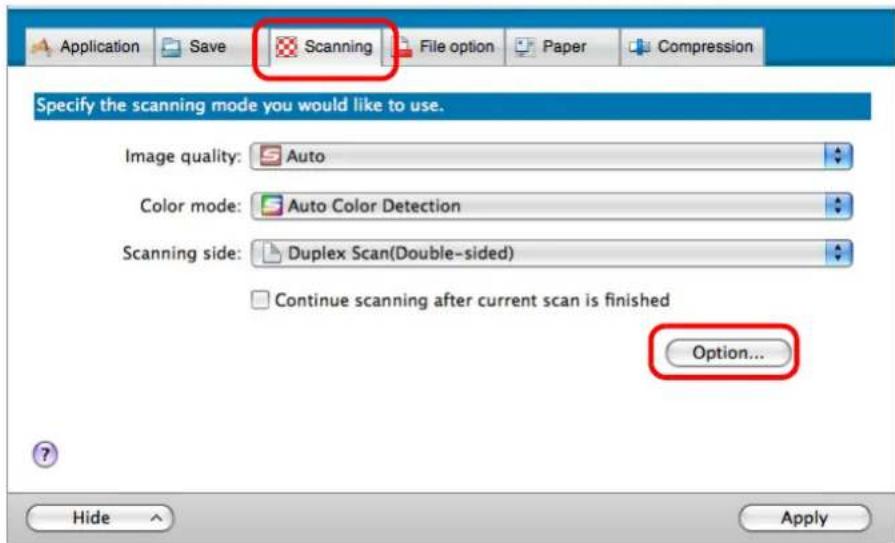 FUJITSU ScanSnap S1500M - Click the [Option] button on the [Scanning] tab. - 1