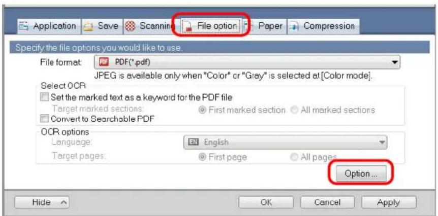 FUJITSU ScanSnap S1500M - Click the [Option] button on the [File option] tab. - 1