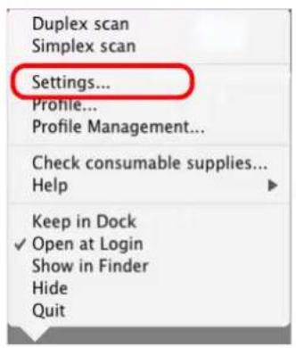 FUJITSU ScanSnap S1500M - From the ScanSnap Manager menu, select [Settings]. - 1