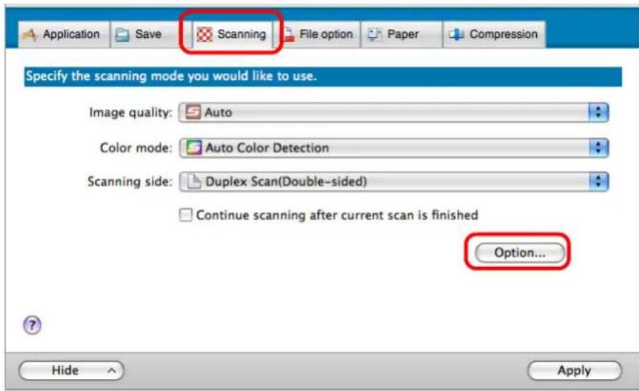 FUJITSU ScanSnap S1500M - Click the [Option] button on the [Scanning] tab. - 1