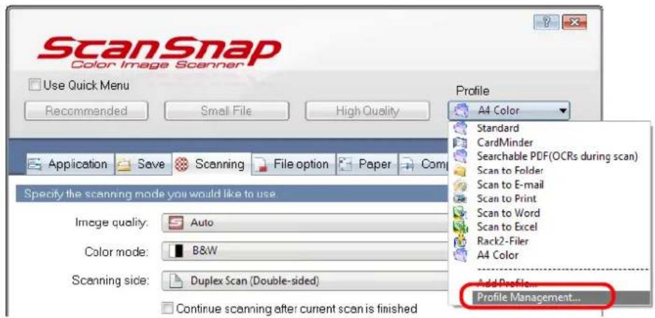 FUJITSU ScanSnap S1500M - Select [Profile Management] from the [Profile] drop-down list. - 1