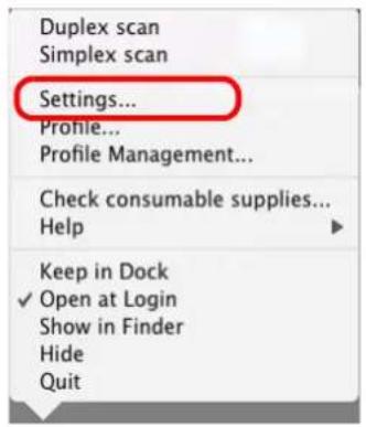 FUJITSU ScanSnap S1500M - From the ScanSnap Manager menu, select [Settings]. - 1