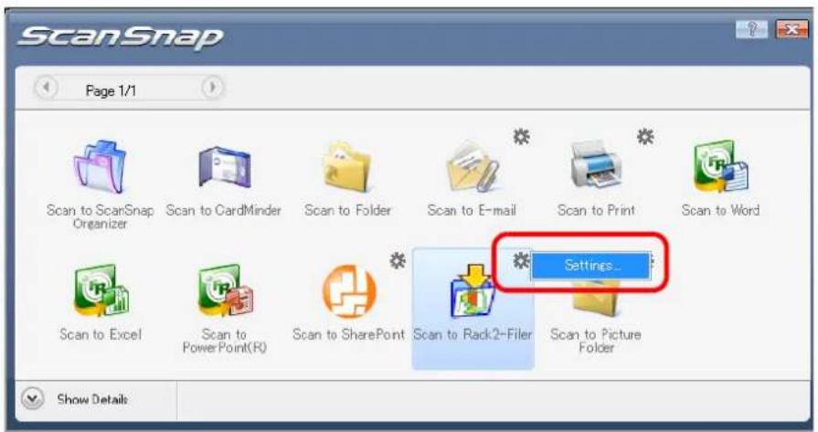 FUJITSU ScanSnap S1500M - Change settings for the [Scan to Rack2-Filer] action (If you do not want to change settings, go to Step 4.). - 1