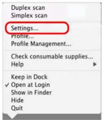 FUJITSU ScanSnap S1500M - From the ScanSnap Manager menu, select [Settings]. - 1
