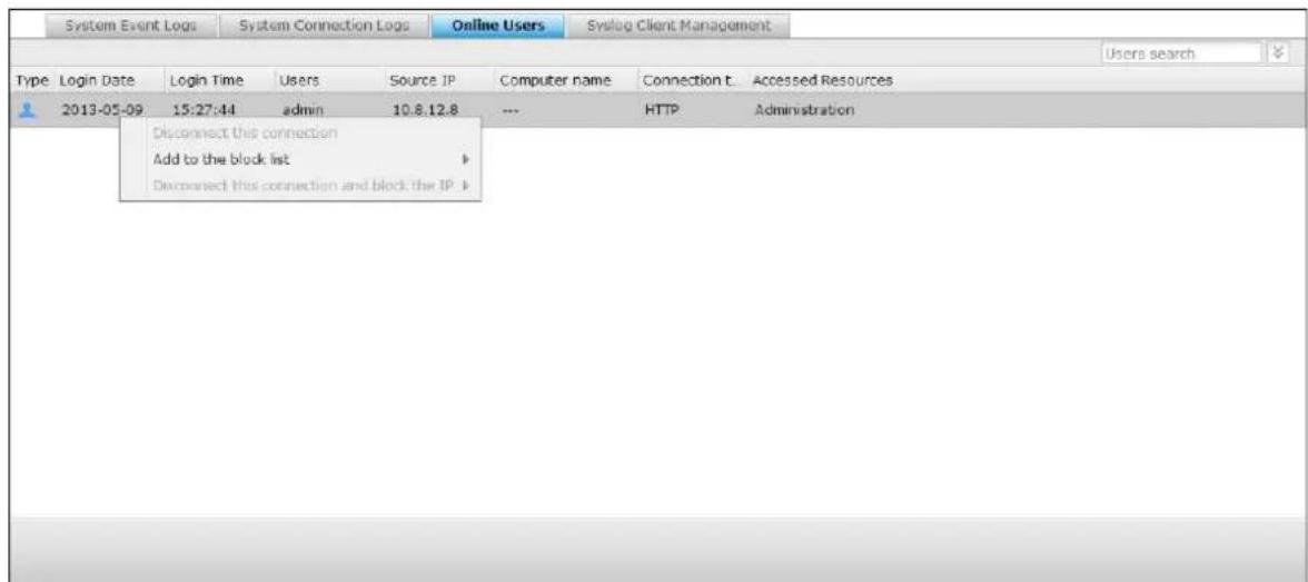 QNAP TS-419P II - Online Users - 1