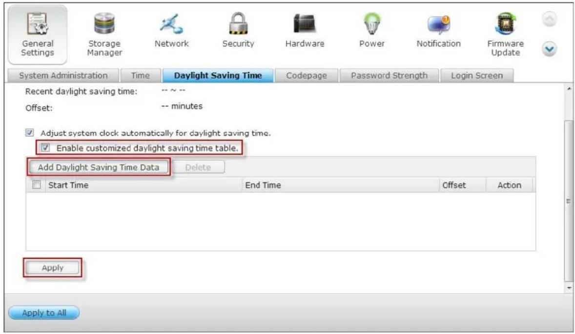 QNAP TS-419P II - Daylight Saving Time - 2
